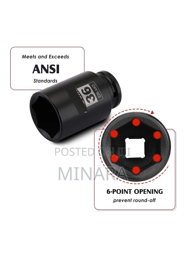 4pc, 1/2'' Drive Deep Axle Nut Impact Socket Set, 6 Point, 30-36mm - thumbnail 4