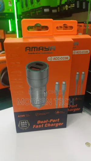Amaya Acc-Cc08 Dual-Port Fast Car Charger (Usb-C Pd + Usb-a Qc)