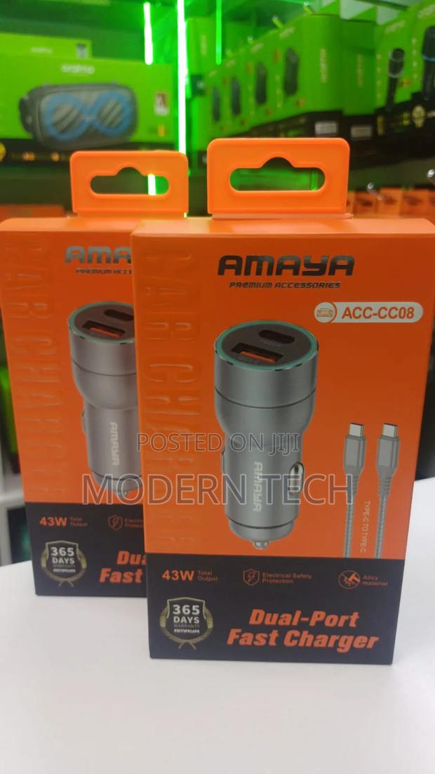 Amaya Acc-Cc08 Dual Usb Fast Car Charger With Type-C Cable - main view