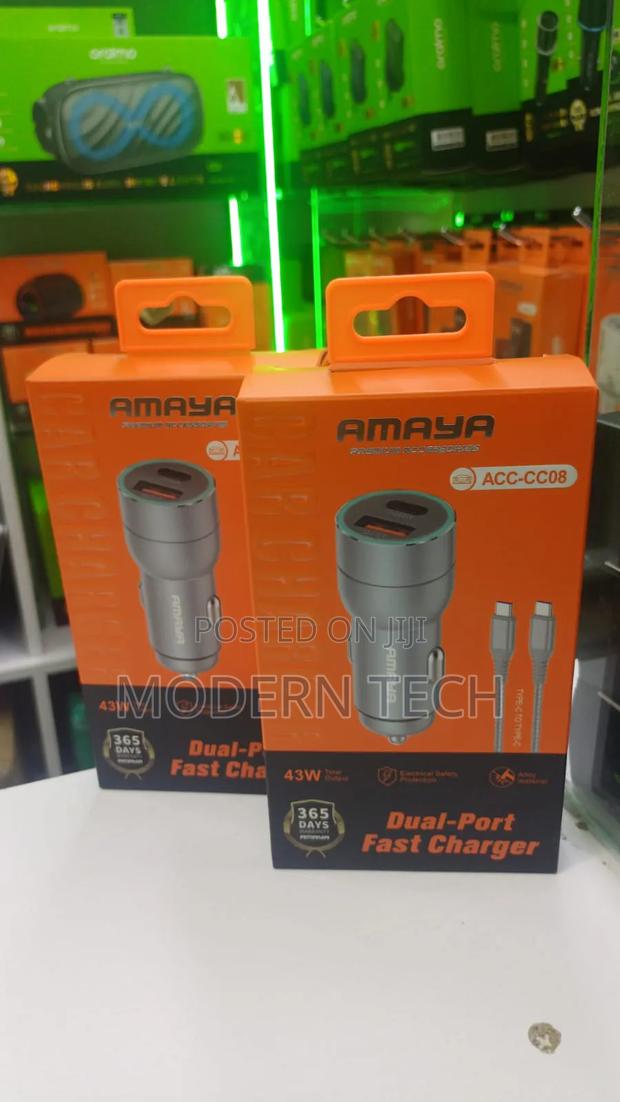 Amaya Acc-Cc08 Dual Usb Fast Car Charger With Type-C Cable - thumbnail 2