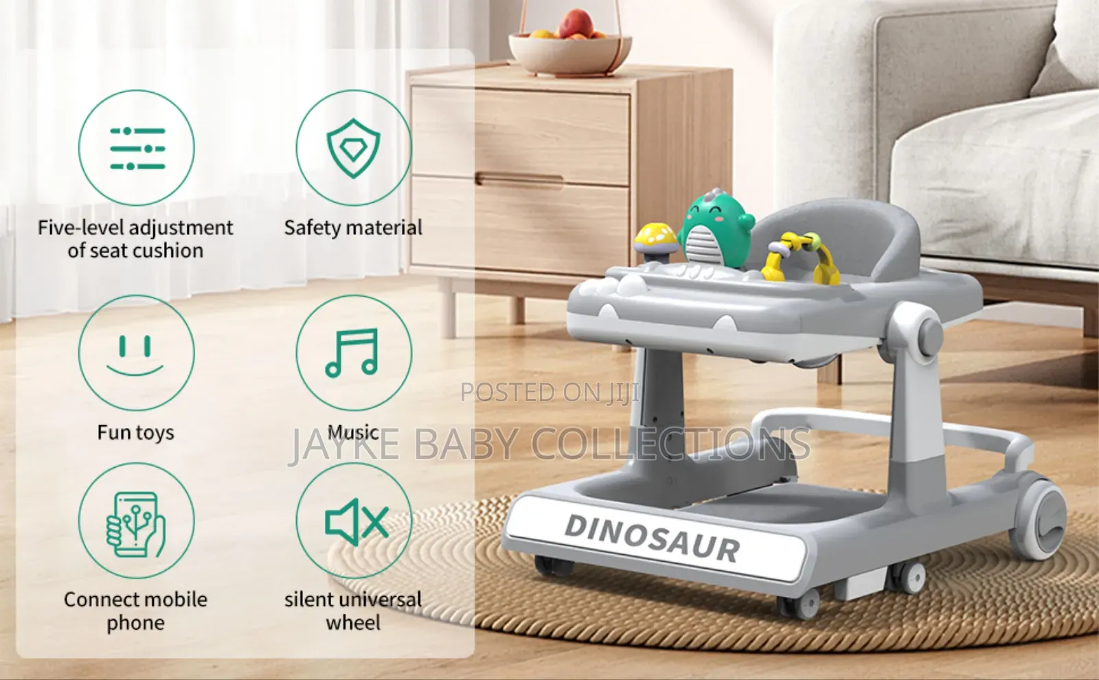 3-in-1 Height Adjustable Baby Walker With Anti-Rollover