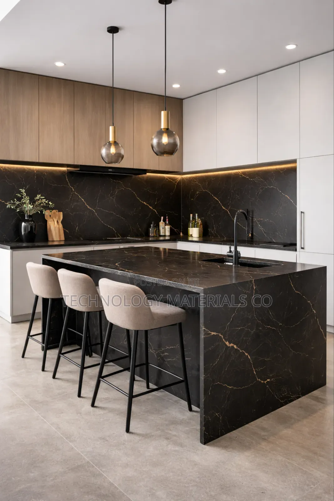 Modern Black Sintered Stone Kitchen Countertop | Luxury Finish