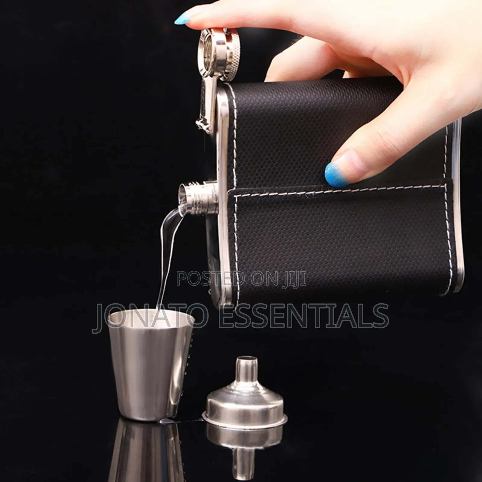 Whiskey Hip Flask Leather Set With Funnel And Tot Cups