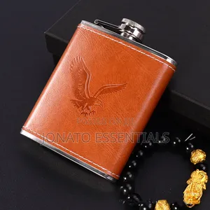 Whiskey Hip Flask Leather Set With Funnel And Tot Cups