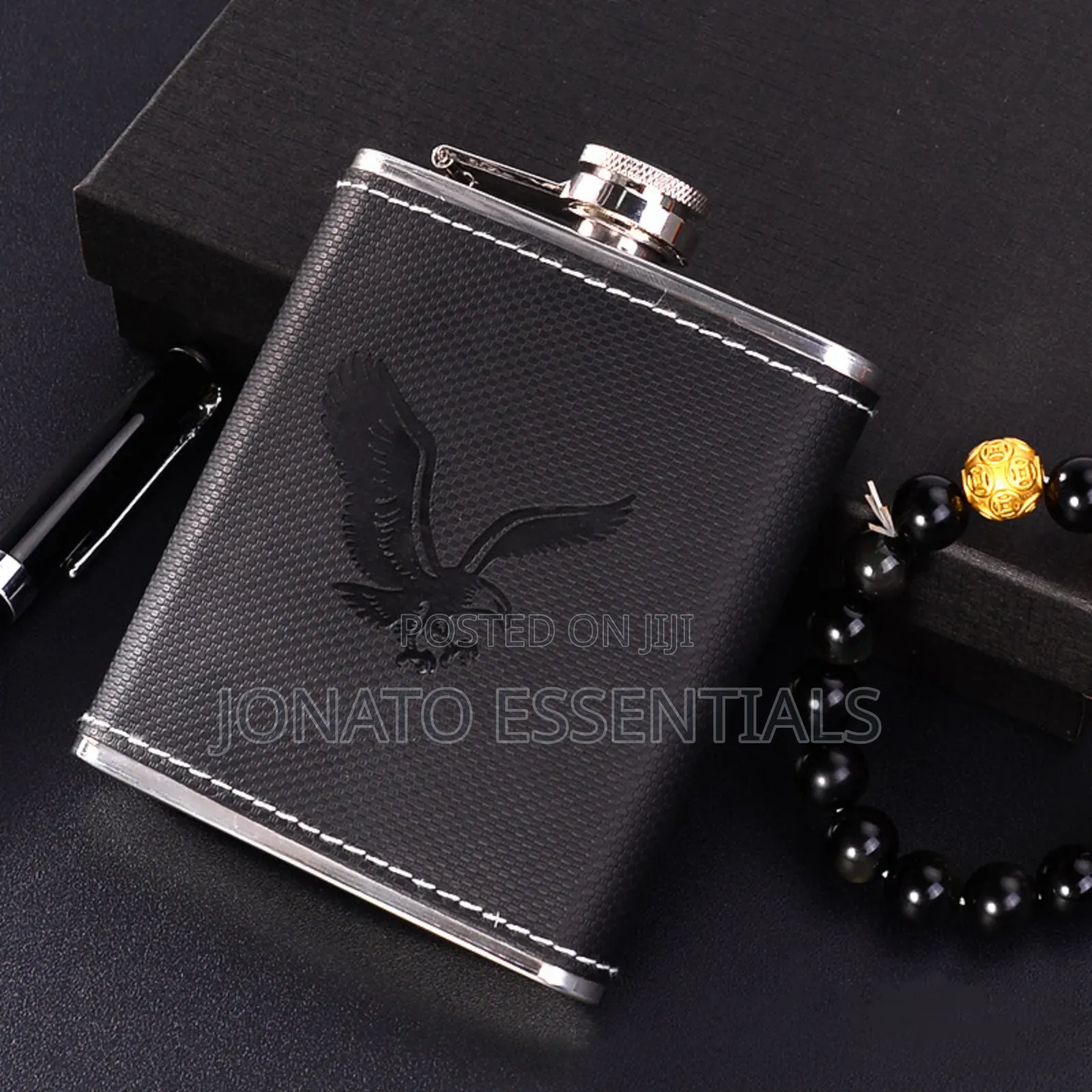 Whiskey Hip Flask Leather Set With Funnel And Tot Cups