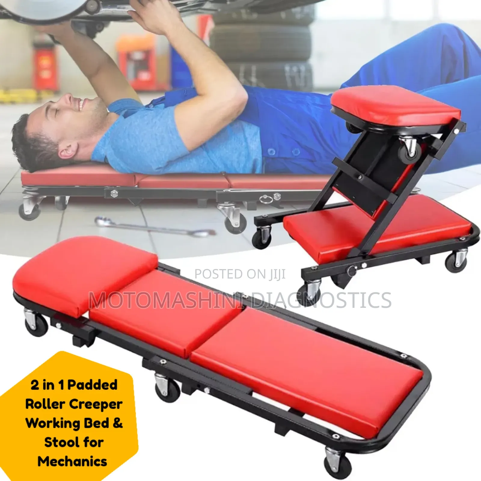 Mechanic Working Roller Creeper 2 in 1 Padded Bed and Stool