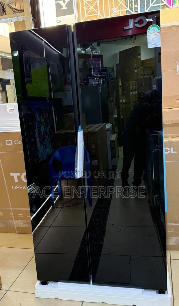 TCL Side-by-Side Refrigerator – 550 Litres, Glass Door (Black) - main view