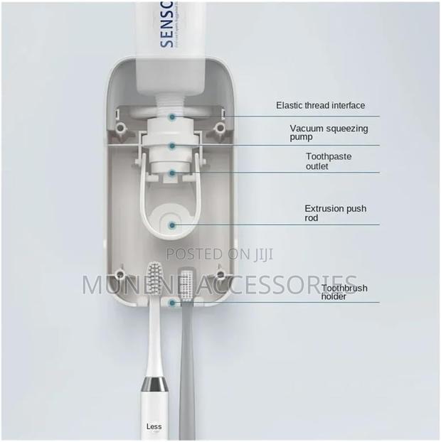 Automatic Toothpaste Dispenser Squeezer Toothbrush Holder Wall Mounted - thumbnail 2