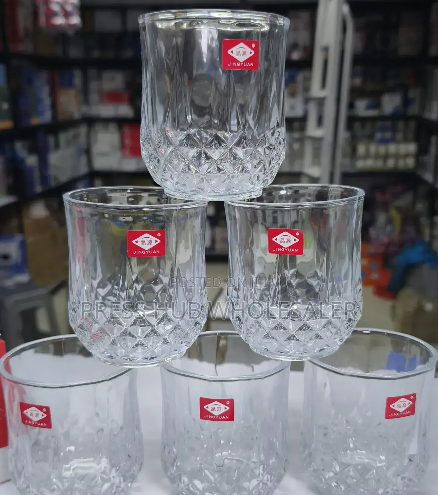 Jingyuan" Brand Diamond-Patterned Drinking Glasses.