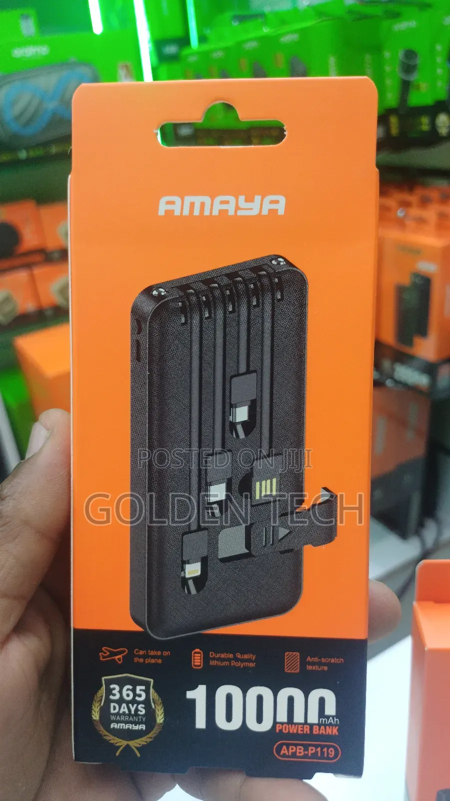 Amaya Apb-P119 10,000mah Power Bank With Built-in Charging Cables