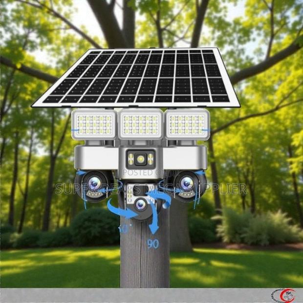 Space Efficient 4g Multiple Lens Solar Camera With Solar Flood Light