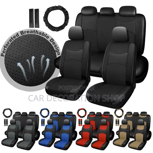 5seater Polyester Material Seat Covers+Hearest+Steering Cover+Belt Pad - main view