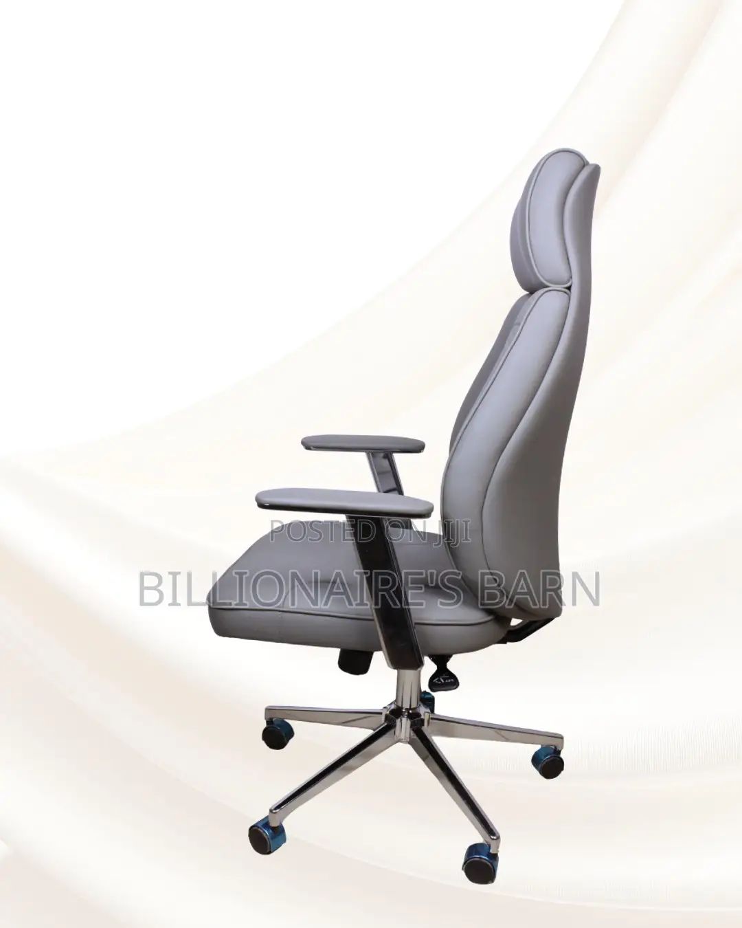 Grey High-Back Executive Leather Chair • Clean Look, Chrome Base