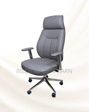 Grey High-Back Executive Leather Chair • Clean Look, Chrome Base