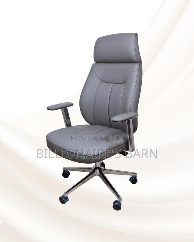 Grey High-Back Executive Leather Chair • Clean Look, Chrome Base - thumbnail 3