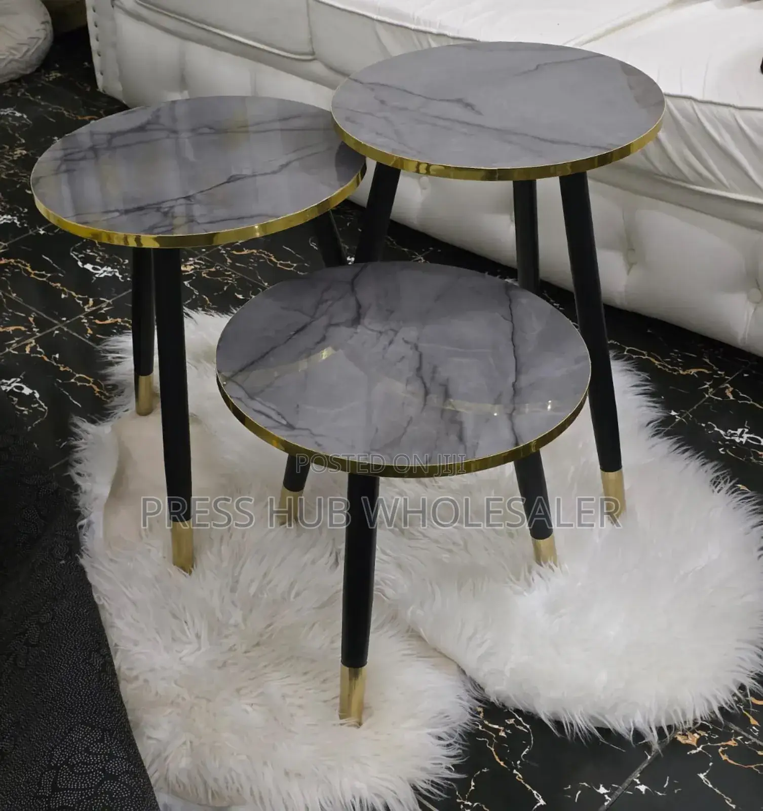 3-Piece Marble Top Nesting Side Tables With