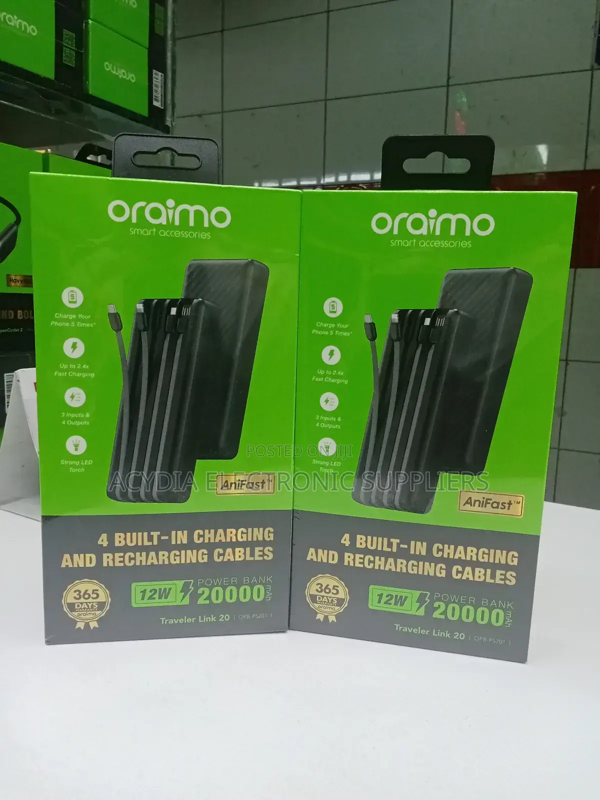 Oraimo Traveller Link 20 12w 20000mah Power Bank With Inbuilt Cable
