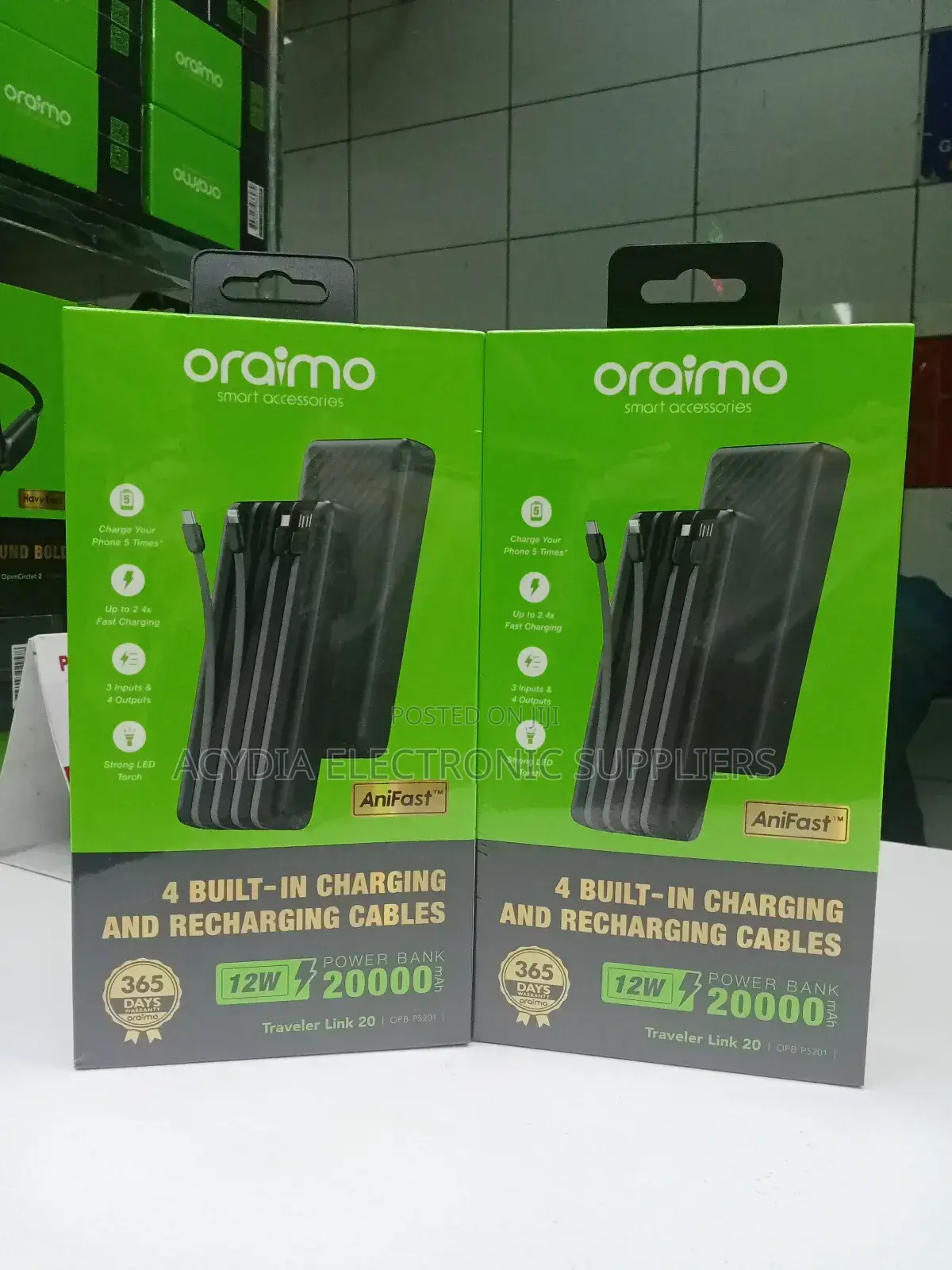 Oraimo Traveller Link 20 12w 20000mah Power Bank With Inbuilt Cable