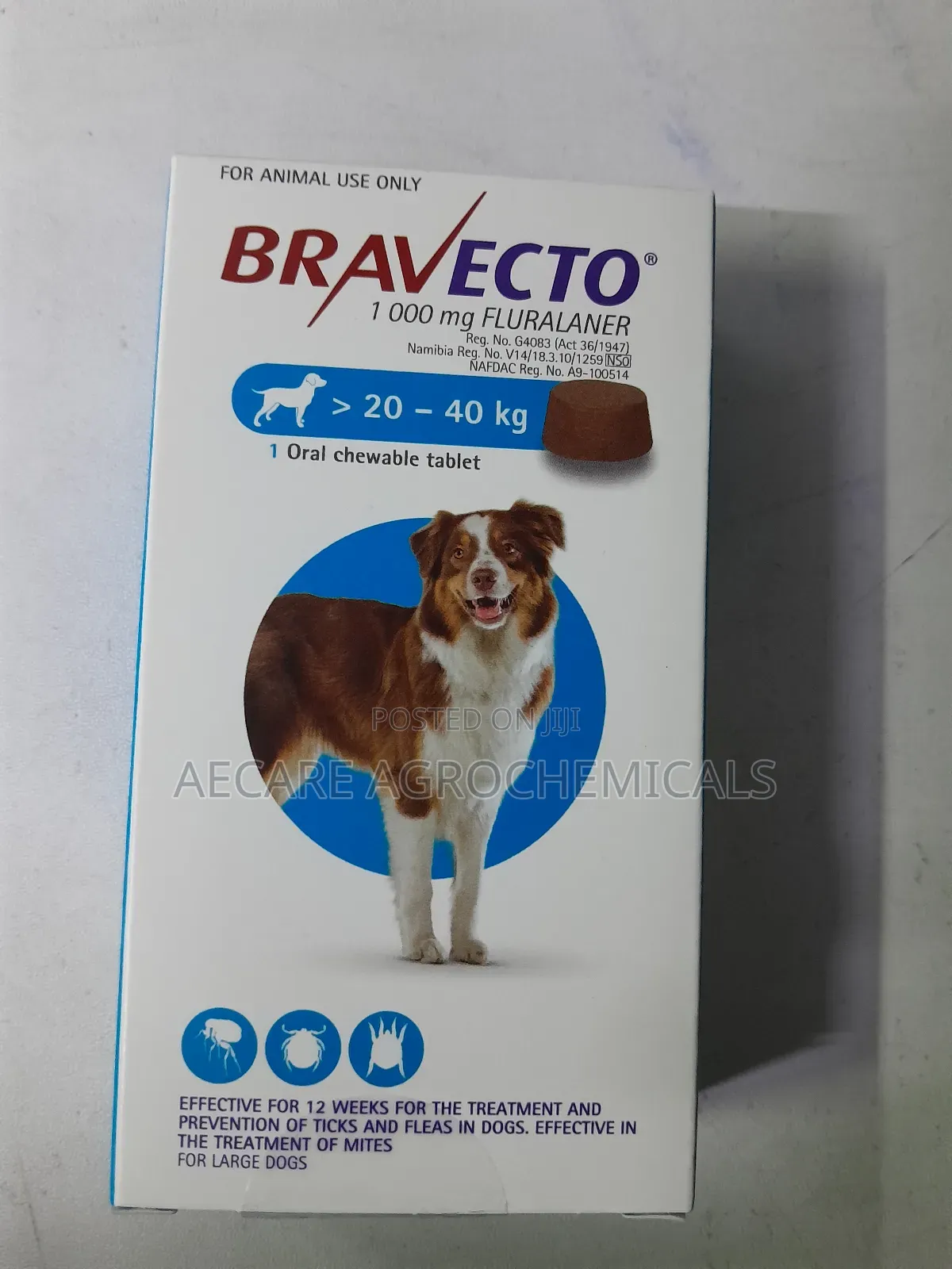 Bravecto 1000mg Flurancer 20-40 Kg 1 Oral Chewable Tablet