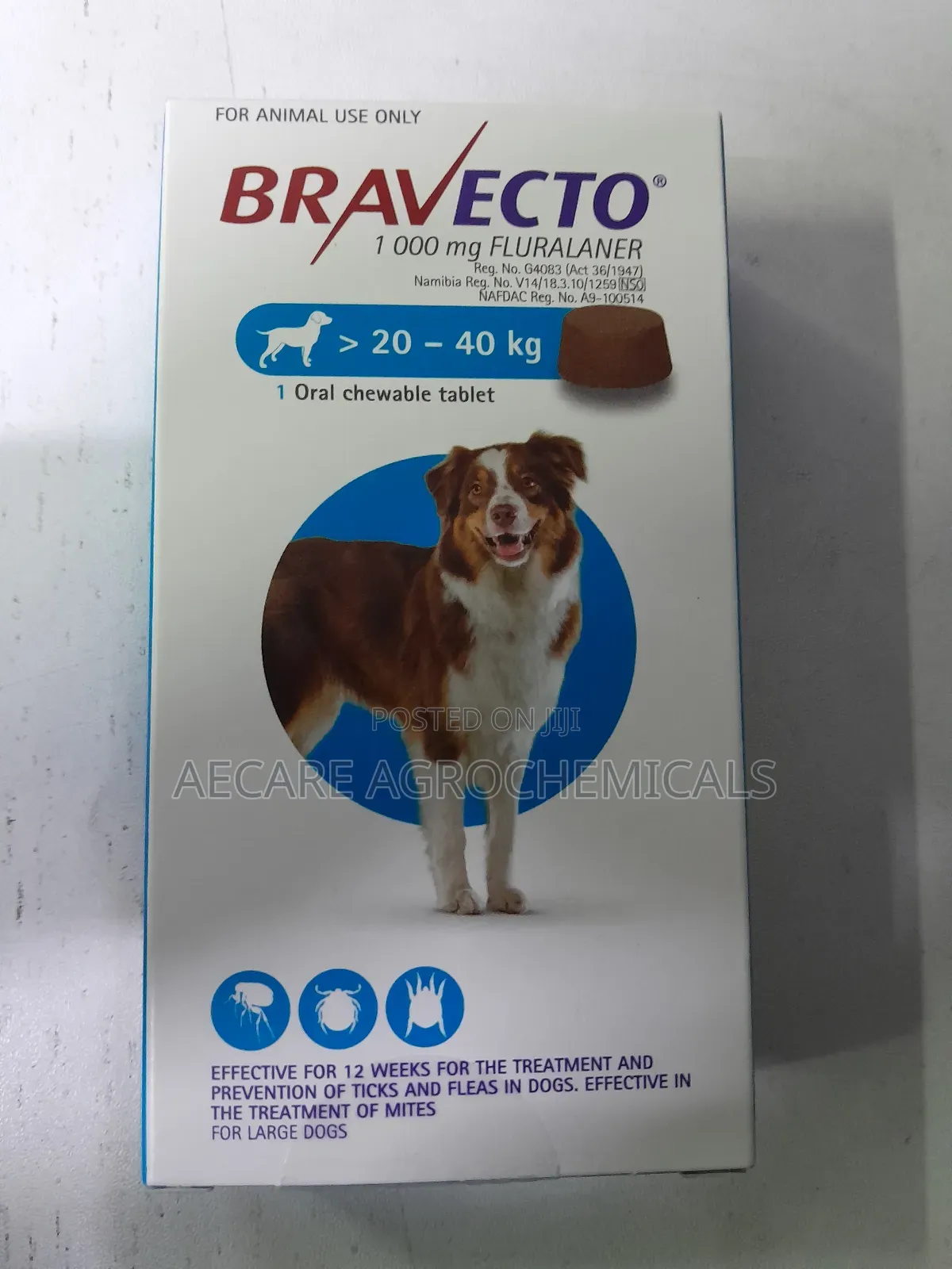 Bravecto 1000mg Flurancer 20-40 Kg 1 Oral Chewable Tablet