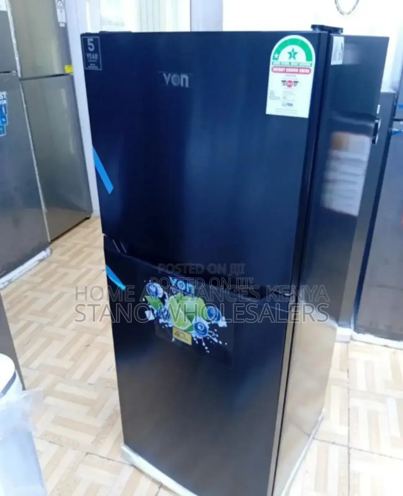 Pure Black Colour Von 182l Fridge Non Frost