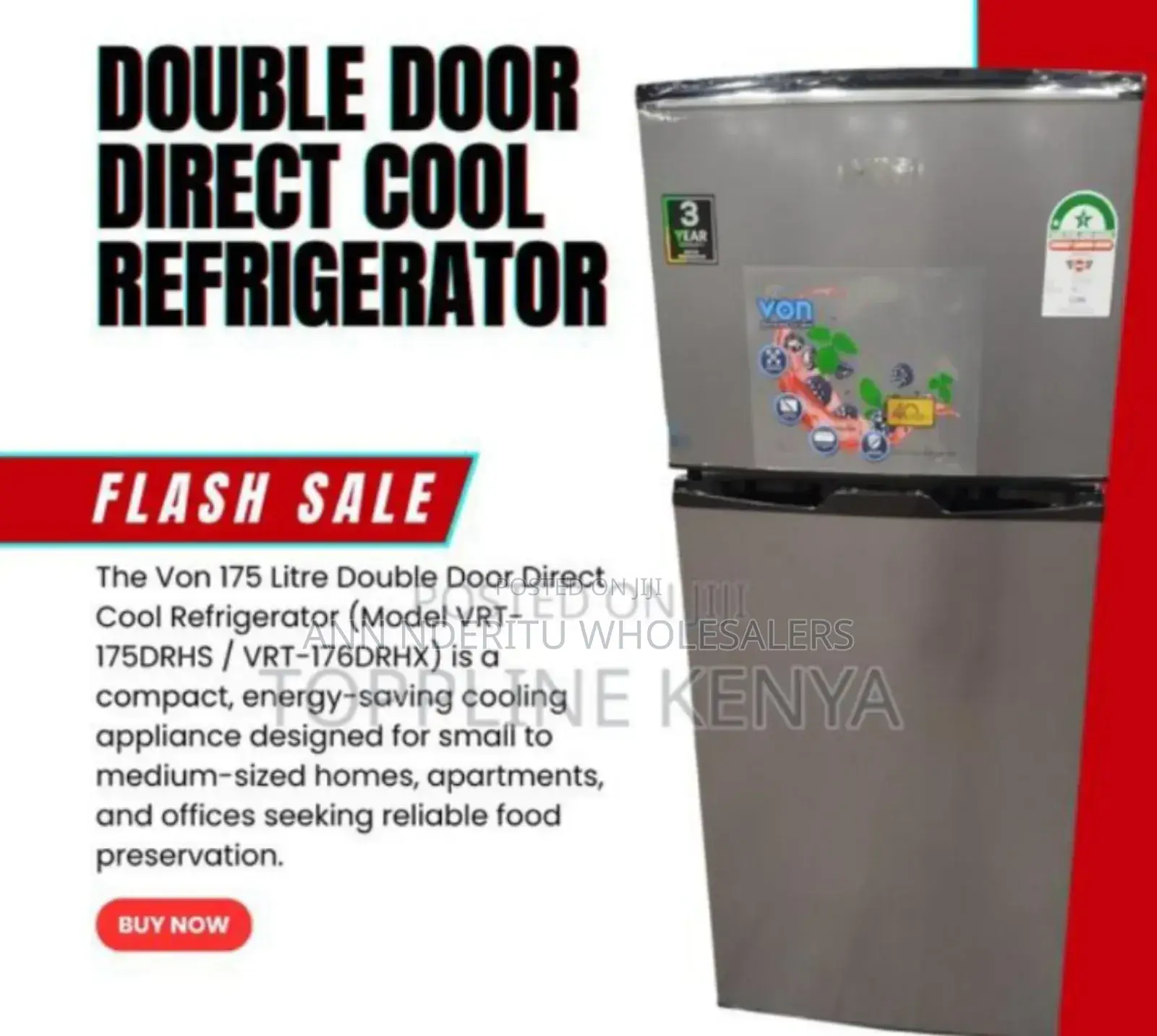 Direct Cool Fridge- Von 175l Fridge