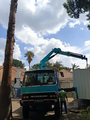 Trucks With Hoisting Cranes Are Available for Delivery and Logistics