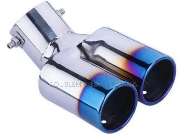 Muffler Tail Pipe Double/Twin Silver Blue/Rainbow Universal Durable - main view