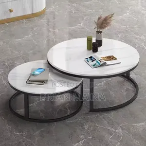 Luxury Pure Marble Top Nesting Coffee Tables With Black Stand.