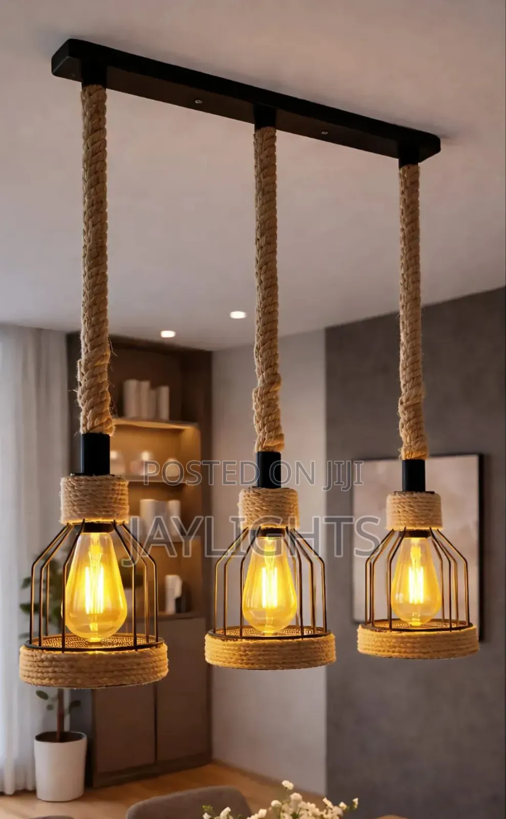 Decorative Hanging Droplight Glass Hemp Rope Pendant Lights