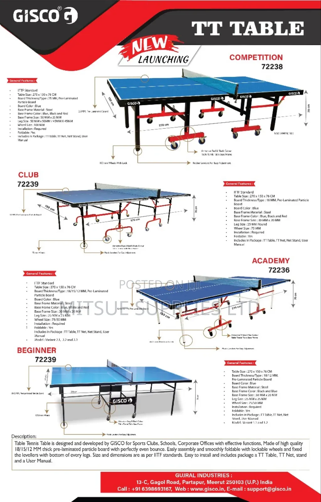 Table Tennis Table Gisco Academy 18mm 72236 With Wheels