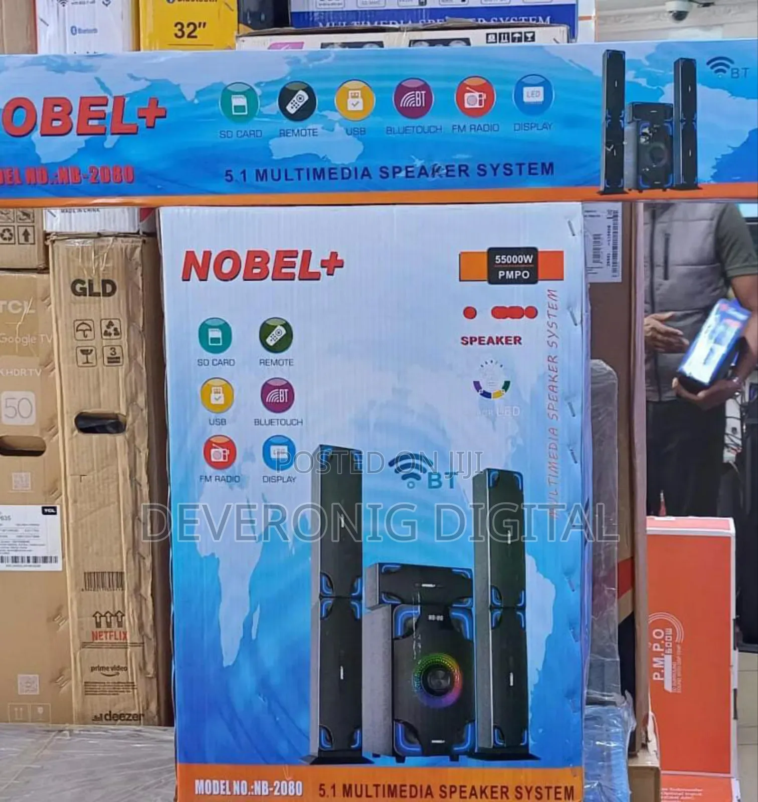 Nobel Tall Boy Speakers-Bt Hometheare-55000w Pmpo- Nb 2080
