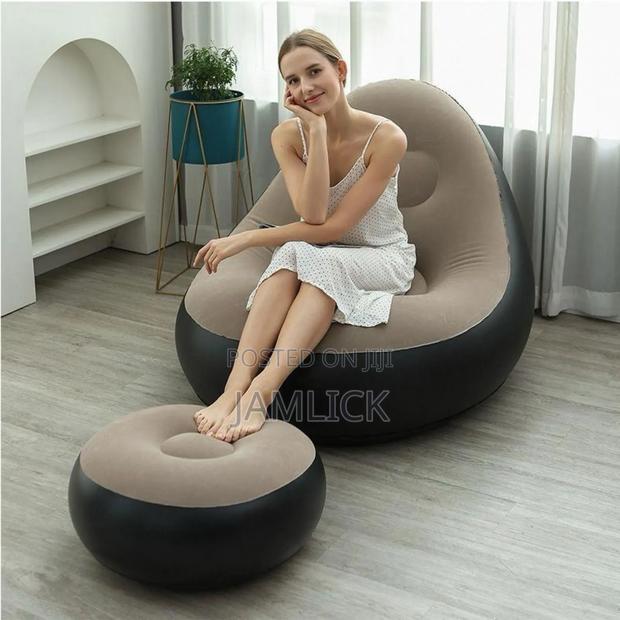 Beige/Brown Inflatable Lazy Sofa With Footrest - Zy