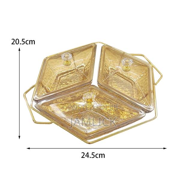 Diamond Shaped Acrylic Dish on Golden Frame – Nut Candy Tray - thumbnail 3
