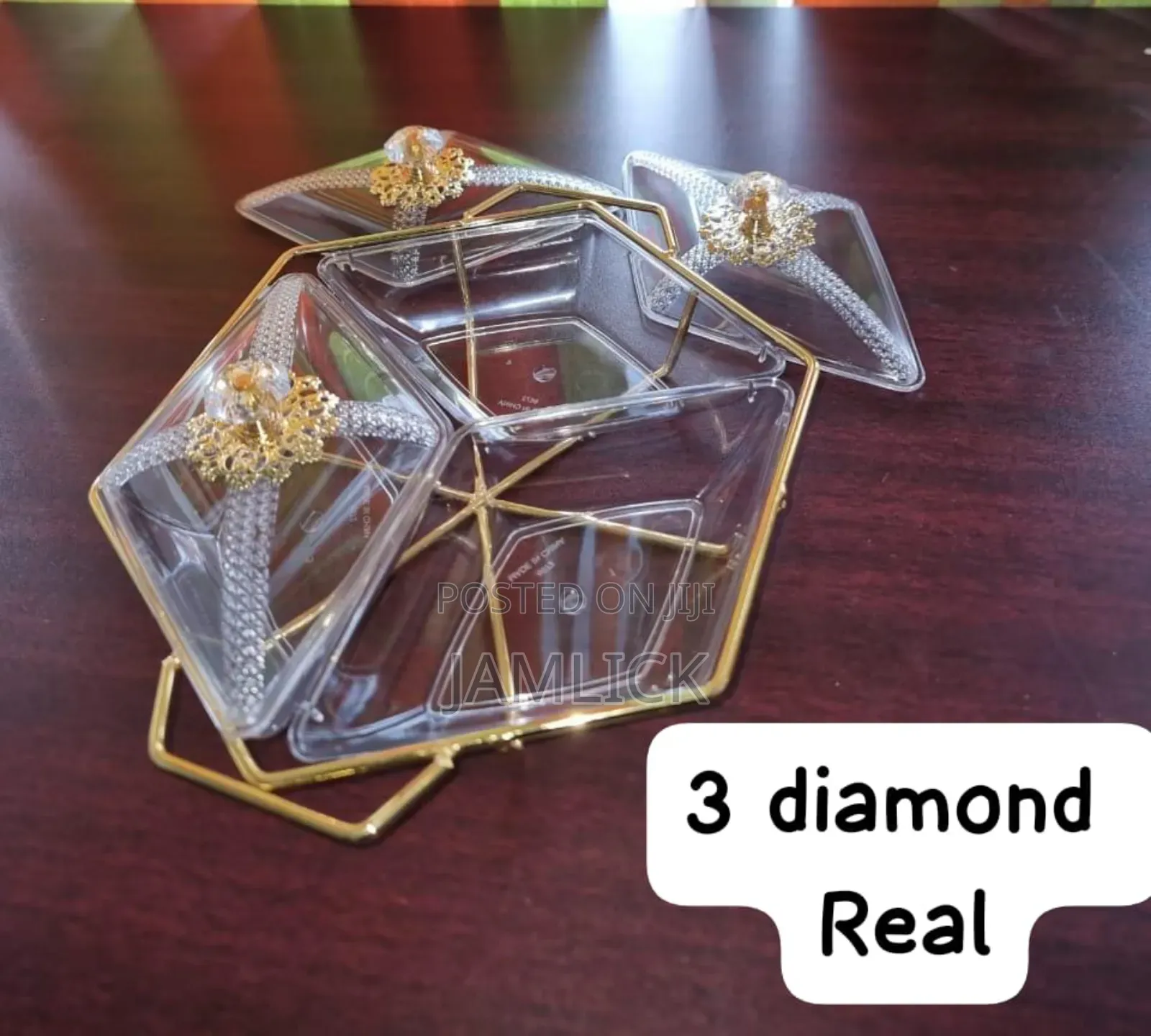 Diamond Shaped Acrylic Dish on Golden Frame – Nut Candy Tray