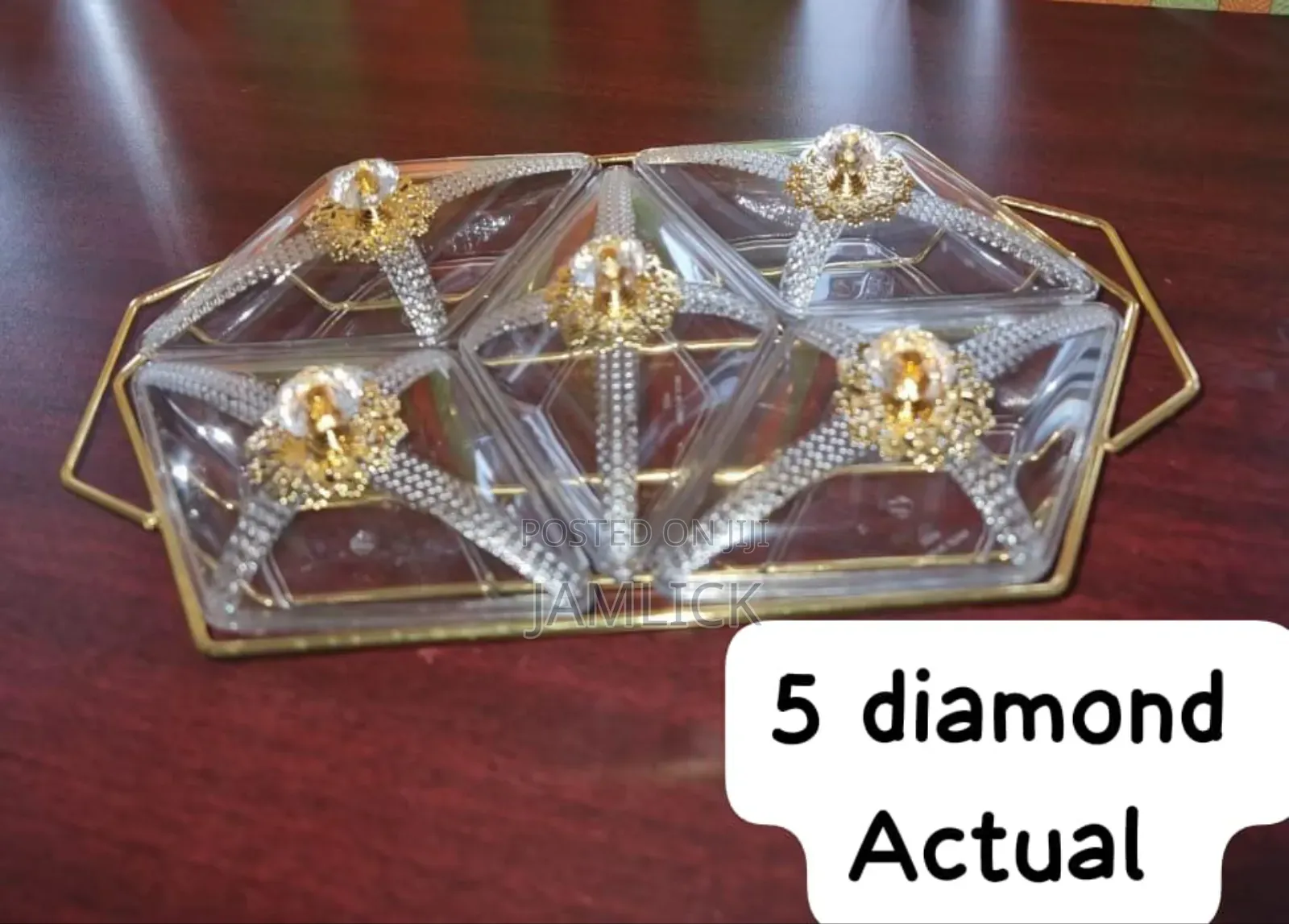 Diamond Shaped Acrylic Dish on Golden Frame – Nut Candy Tray