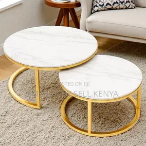 Marble Top Nesting Coffee Tables With Gold Frame for Living Room Décor