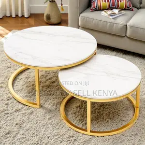 Modern Marble Nesting Coffee Table Set With Gold Frame for Living Room