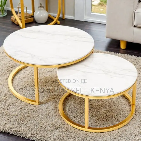 Marble Nesting Coffee Table Set With Gold Metal Frame Modern Design