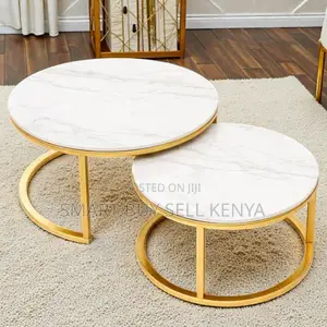 Elegant Round Marble Top Nesting Coffee Tables With Gold Finish