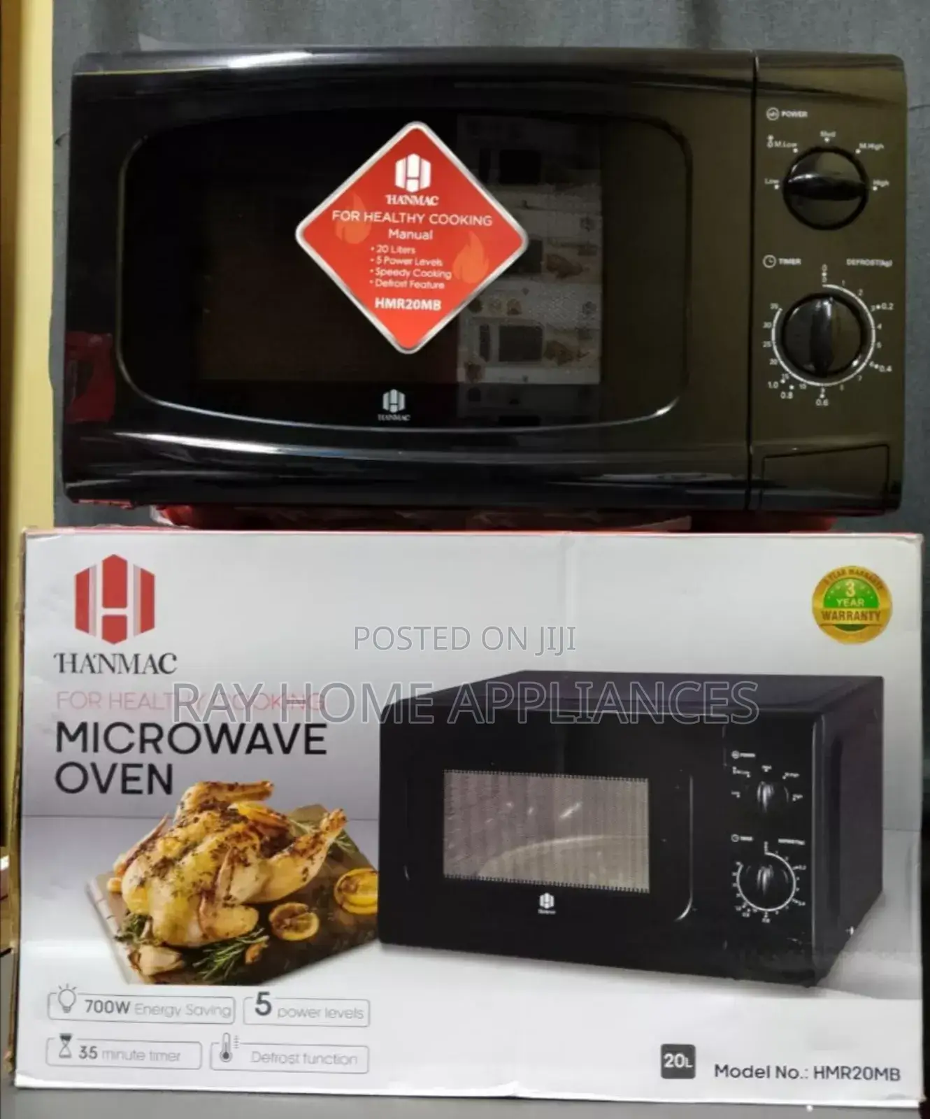Hanmac 20l Manual Black White Microwave (3 Years Warranty)