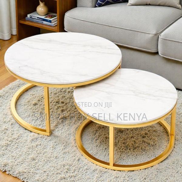 Round Marble Nesting Coffee Tables With Gold Finish for Modern Homes