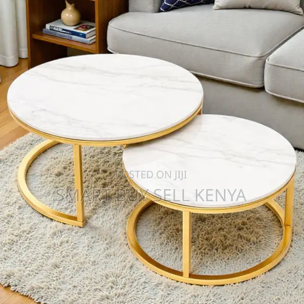 Round Marble Nesting Coffee Tables With Gold Finish for Modern Homes