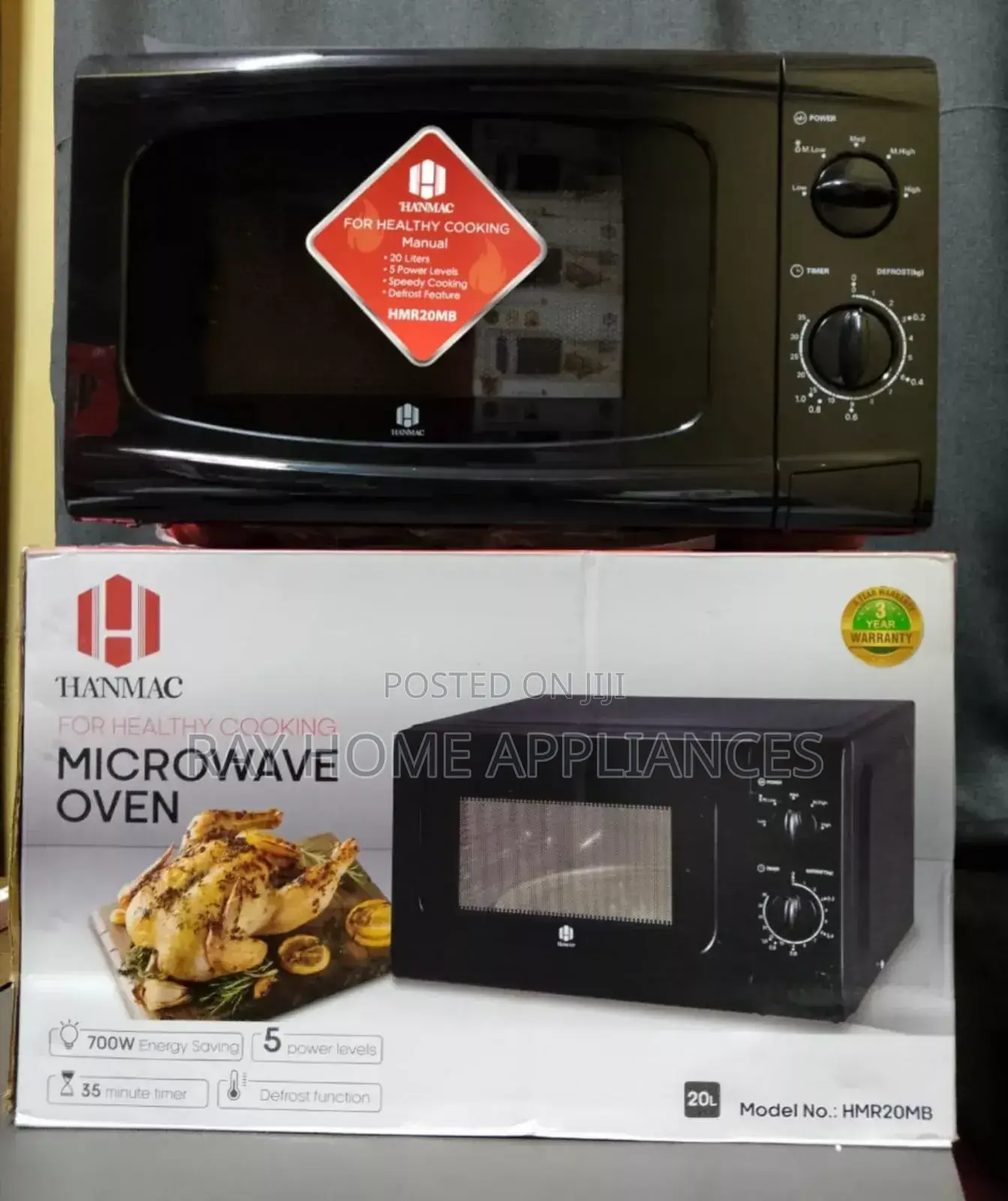 20litres Hanmac Manual Black White Microwave (3 Years Warranty)