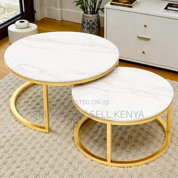 Premium Marble Surface Nesting Coffee Table Set With Gold Frame