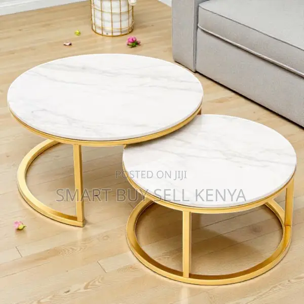 Marble Top Nesting Coffee Table Set Gold Frame Modern Interior Décor