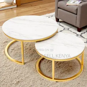 Marble Top Nesting Coffee Tables Set With Elegant Gold Metal Base