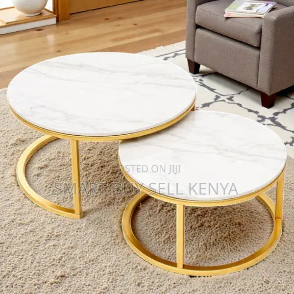 Marble Top Nesting Coffee Tables Set With Elegant Gold Metal Base