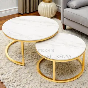 Minimalist Marble Top Nesting Coffee Tables Set With Elegant Gold Base
