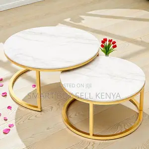 High-End Marble Nesting Coffee Table Set With Durable Gold Frame